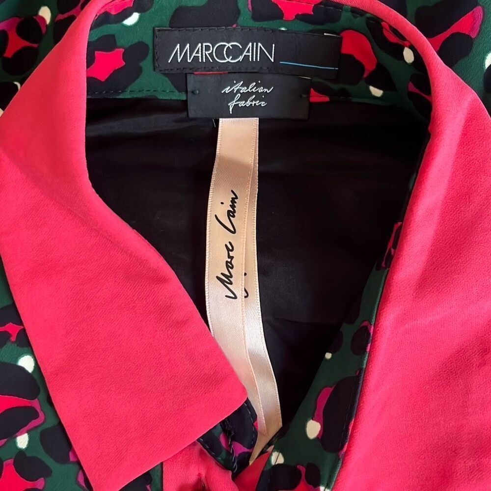 Marc Cain Red Black Leopard Print Shirt Dress Collared Pockets US 10 N4 NWT $380 - Picture 6 of 9